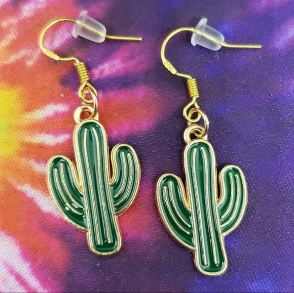 Handmade Green Western Cactus Earrings - Picture 2 of 4